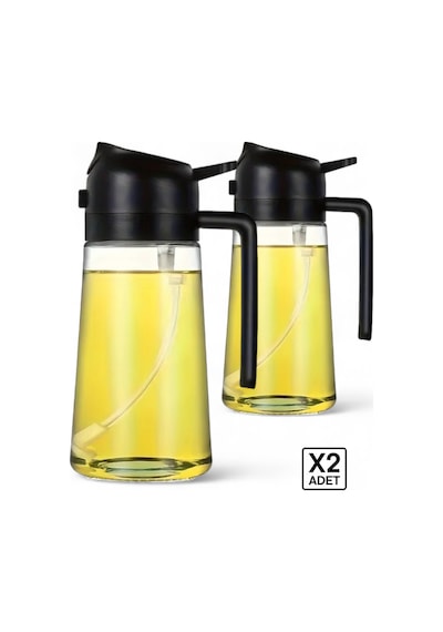 2li Çift Fonksiyonlu Cam Yağdanlık 550ml Zeytinyağı Sıvıyağ Şişesi Airfryer Sprey Yağlık Püskürtücü