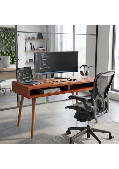 Mobenta Slot Desk: Masif Çalışma & Laptop Masası 2 Gözlü Depolama - 120x60 Bk Bakır