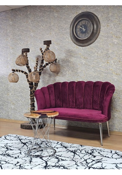 Zafir İkili Papatya Çay Seti Koltuk Krom Sivriltme Ayak, Balkon, Salon, Ofis, Koltuk Takımı, İkili Berjer Bordo