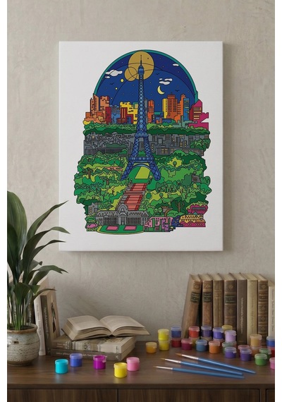 Eyfel Kulesi Desenli Mandala Tuval Boyama Seti 40x50 Cm