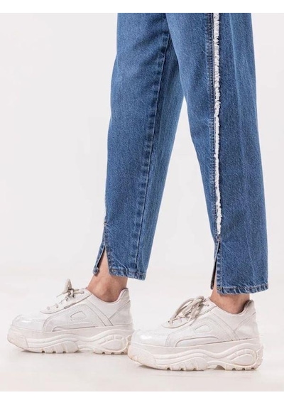 Zekids Kız Çocuk Ara Püsküllü Denim Mom Jean Pantolon-13787-mavi Mavi