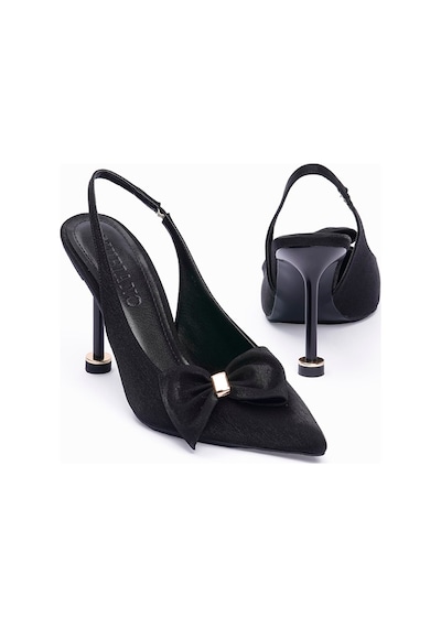 Kadın Saten Stiletto Sivri Burun Gold Detaylı Fiyonklu Arkası Açık Abiye Topuklu Ayakkabı Celine Siyah Siyah Kadın Saten Stiletto Sivri Burun Gold Detaylı Fiyonklu Arkası Açık Abiye Topuklu Ayakkabı Celine Siyah Siyah