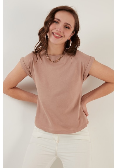Lela Bisiklet Yaka % 100 Pamuk Basic Bayan T Shirt 5864121 Bisküvi