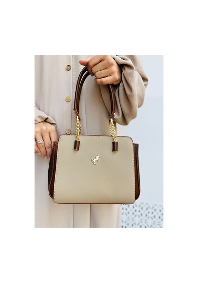 Miami Polo Clup 5 Gözlü Zincir El Askı Detaylı Omuz Askılı Kadın Çanta Krem-kahve