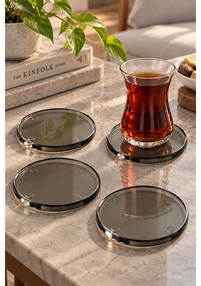 Gökçeoğlu Cam Bardak Altlığı Füme Cam 4'lü Takım 10cm X 10cm Çok Renkli