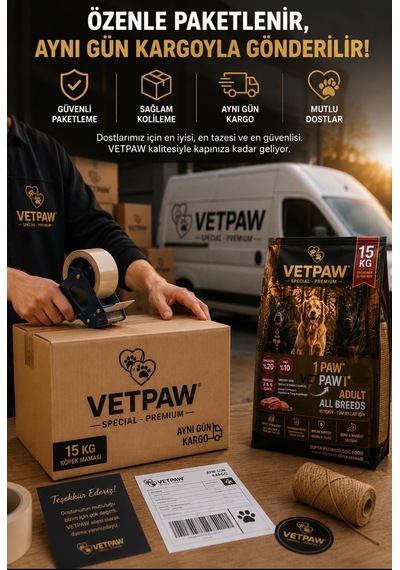 Vetpaw Kuzu Etli Yetişkin Köpek Maması Yüksek Proteinli Premium Kuru Mama 15 KG