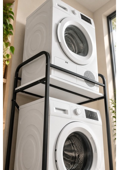 Sulorahome Metal Siyah Çamaşır Makinesi Üstü Raf Ünitesi 66 Cm