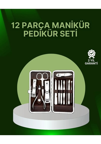 12 Parçalık Özel Deri Çantalı Kişisel Bakım Seti Kahverengi