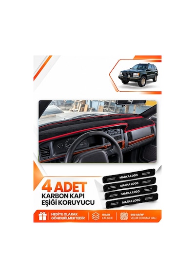Jeep Grand Cherokee 1993-1998 Uyumlu Torpido Koruma Kılıfı Örtüsü - Siyah Kırmızı