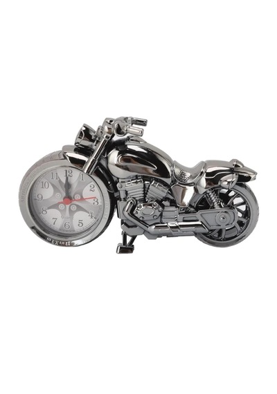 Retro Motorsiklet Çalar Saat Retro Klasik Model Motor Saat Masa Saati Plastik Analog Gri