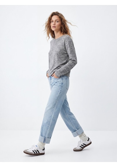 LTB Uzun Kollu Sıfır Yaka Basic Gri Sweatshırt