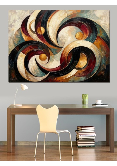 Soyut Geometrik Daireler Modern Sanat Dekoratif Kanvas - Mdf Ahşap Tablo