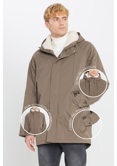 AC&Co / Altınyıldız Classics Erkek Hakı Standart Fit Normal Kesim Kapüşonlu Dik Yaka Yan Cepli Kaban Haki