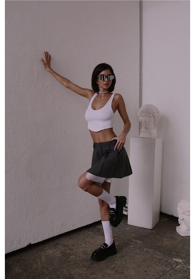 Mai Collection Mai Studios Co. Rina Pileli Füme Mini Etek Füme
