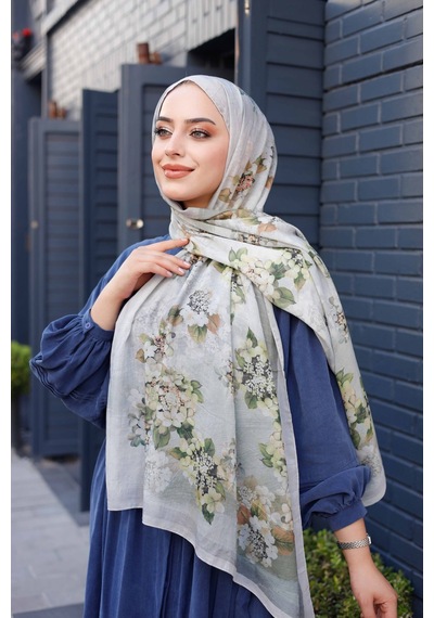 Mimiyum Ross Kraşli Şal Flowers Desen Gri