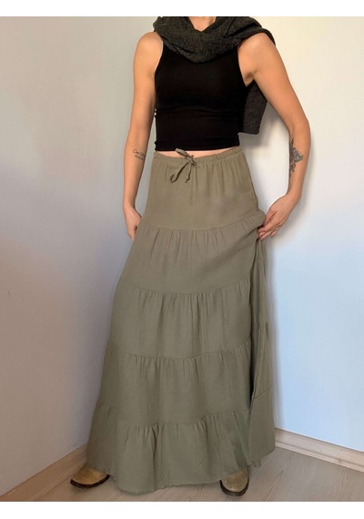 Ali Butik Haki Önü Bağlamalı Müslin Etek Haki