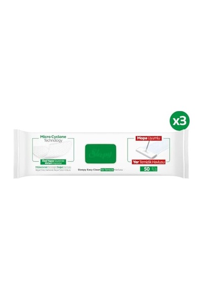 Sleepy Easy Clean Beyaz Sabun Katkılı Mopa Uyumlu Yer Temizlik Havlusu&mendili 3x50 150 Yaprak Açık Bej