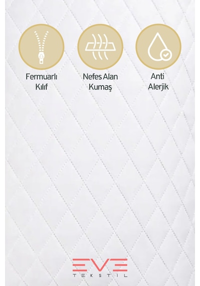 Eve Tekstil  8 Adet Diamon Kapitone Antibakteriyel Fermuarlı Yıkanabilir Otel Lüks Yastık Kılıfı 50x70cm Beyaz