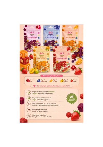 5'li Organik Portakallı Meyve Küpleri 5 X 30 Gr 100 G