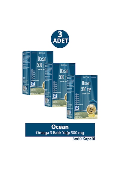 Ocean Omega 3 Balık Yağı 500 Mg 60 Kapsül 3 Adet