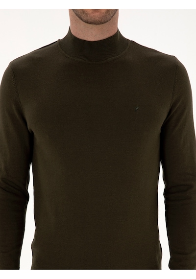 Cacharel Haki Slim Fit Pamuk Karışımlı Yarım Balıkçı Yaka Triko Kazak Yesıl