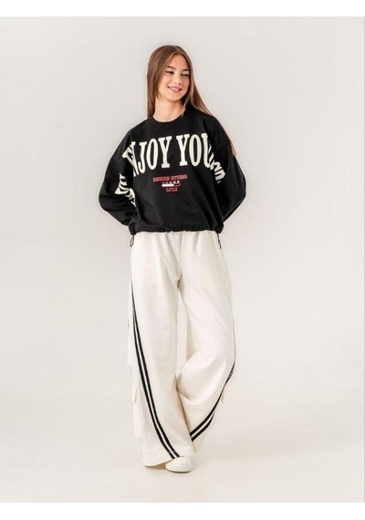 Kız Çocuk Enjoy Baskılı 2 İplik Sweatshirt-15351 Siyah
