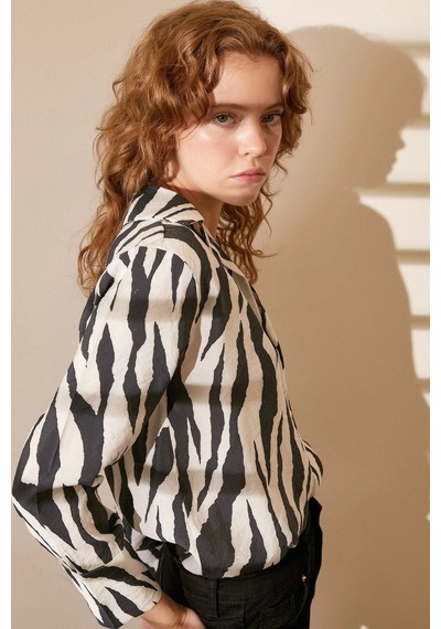 Never More Zebra Desen Modal Gömlek Zebra Desen/siyah Çok Renkli