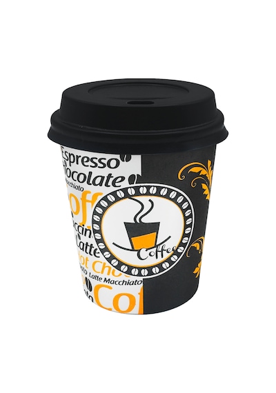 7 Oz Plastik Kapaklı Otomat Karton Bardak 180 Ml - 100 Adet Siyah