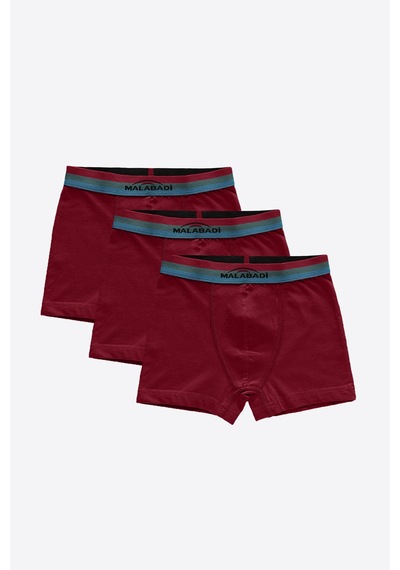 Malabadi Erkek Çocuk Bordo 3 Lü Paket Pamuk Elastan Boxer 208