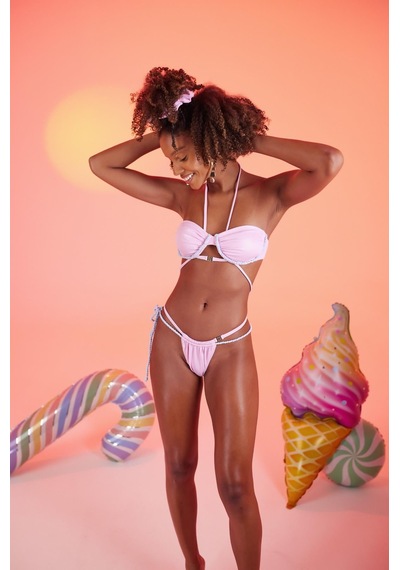 Holly Lolly Özel Yapım Parlak Kumaşlı Premium Mia Bikini Altı Pembe
