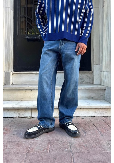 Flaw Çizgili Baggy Fit Mavi Mavi