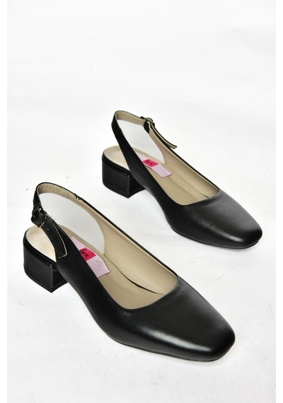 Fox Shoes S908040003 Siyah Hakiki Deri Kalın Topuklu Kadın Ayakkabı Siyah
