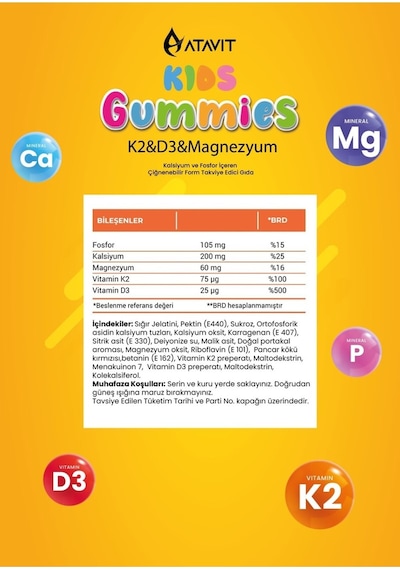 Atavit Kids D3 K2 Magnezyum 60 Gummies 2 Adet