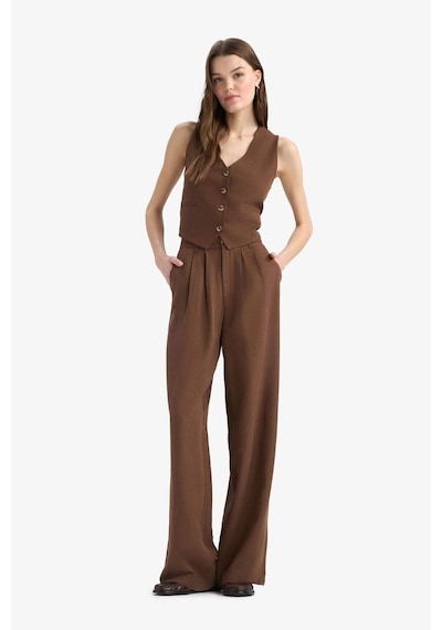 DeFacto Wide Leg Fermuarlı Normal Bel Standart Boy Geniş Paça Keten Karışımlı Palazzo Pantolon E6210AX25SPBN254