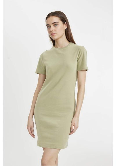 DeFacto Coool Bodycon Vücudu Saran Bisiklet Yaka Fitilli Kaşkorse Kısa Kollu Mini Elbise C1503AX24SPKH439