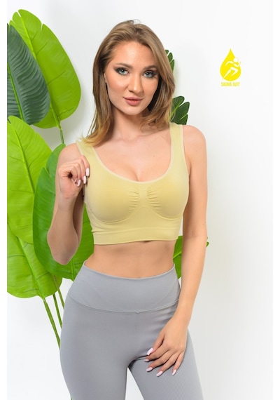 Sauna Suit Top Büstiyer Kadın Modal Crop Toparlayıcı Kalın Askılı Seamless Dikişsiz Örme Bustiyer Ten Rengi
