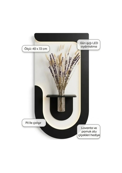 Akasya Ahşap Pilli Ledli İskandinav Tarzı Salon Duvar Rafı Modern Çiçeklik 40 X 75 Cm Parisgrisi - Antrasit