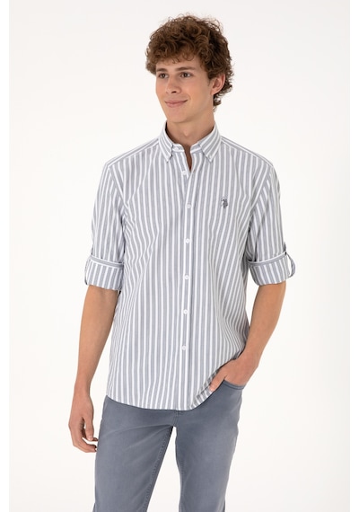 U.S. Polo Assn. Erkek Gri Çizgili Beyaz Gömlek 50306327-VR024
