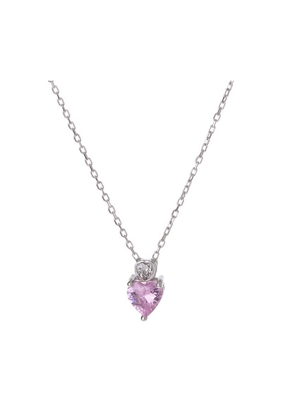 Pembe Zirkon Taşlı Kalp Model 925 Ayar Gümüş Kadın Kolye Gümüş - Rodyum
