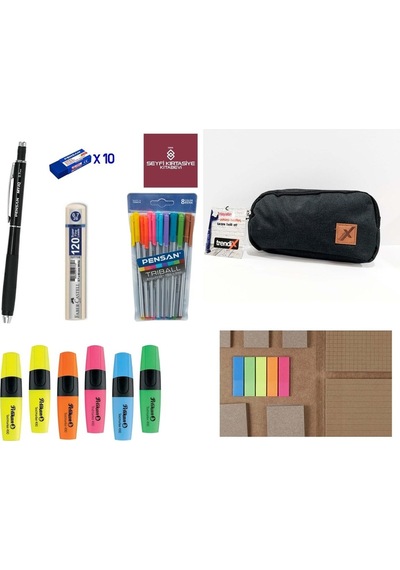 Kırtasiye Seti Pensan My Iq 07 10 Tane Silgi Kalemlik Fosforlu Kalem Tükenmez Kalem Set Kraft Defter