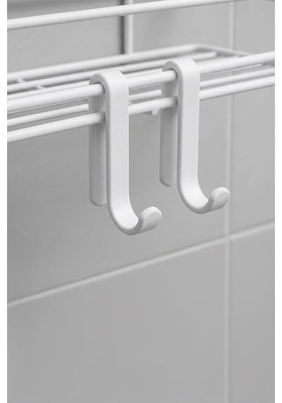 Tekli Beyaz Yapışkanlı Banyo Rafı + 2'li Askı Kanca Seti Metal Duş Şampuanlık Diğer