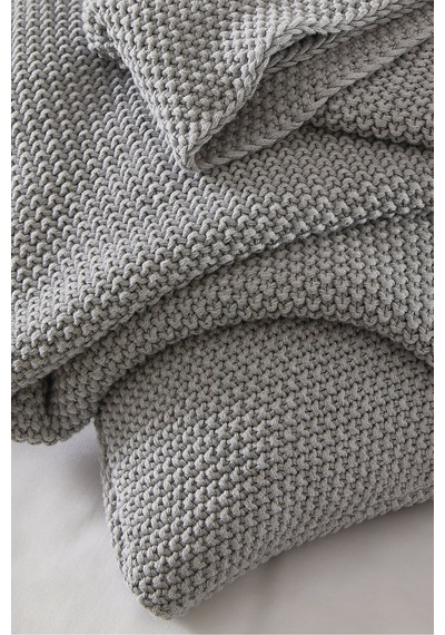 The White Company Lyra Throw, Yumuşak Pamuk Örgü Battaniye, 140 X 200 Cm Polyester Battaniye Gri Tek Ebat
