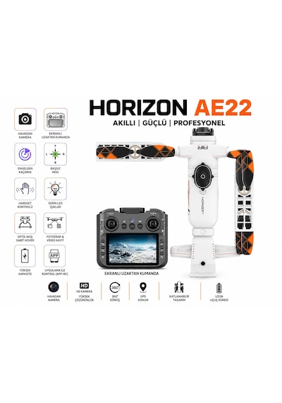 Horızon Ae22 Dron Gps Destekli Katlanabilir Hd Kameralı Su Püskürtmeli Led Işıklı Wifi Canlı Görüntü 360 Derece Dönüşlü Brushless Motor Engel Tanımalı Elektirikli Kamera Ekranlı Kumandalı