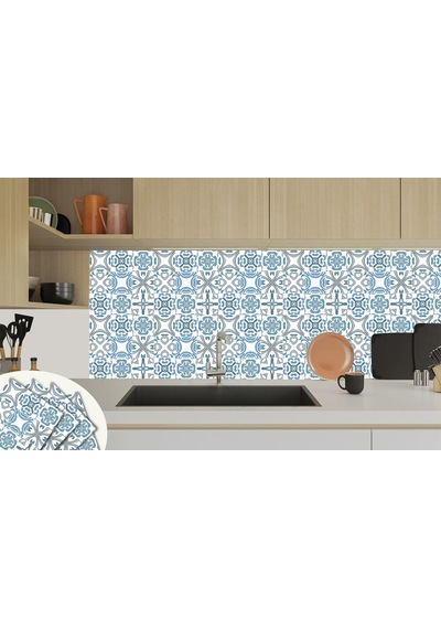 Tink KENDİNDEN YAPIŞKANLI MAVİ KABUKİ DESENLİ PVC KARO 30X30 CM