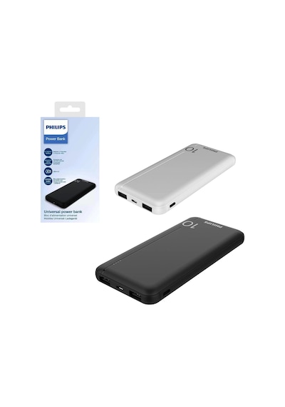 Philips DLP1810CB/1810CW 10000 MAh 2 x USB Micro Type-c Girişli Powerbank Siyah