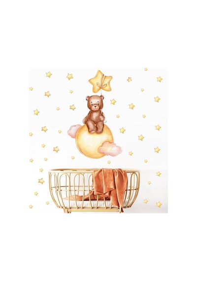 Artikel Bulutların Üzerinde Sevimli Ayıcık ve Yıldızlar Çocuk Odası Duvar Sticker 50 x 70 Cm