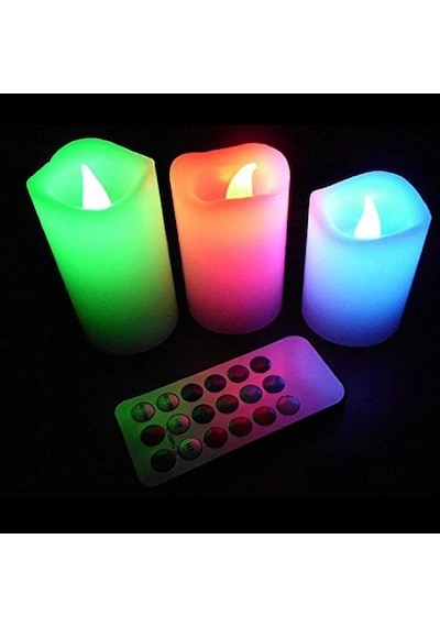 LED REMOTE CONTROL ELECTRONİC CANDLE KUMANDALI RENKLİ IŞIKLI MUM 3LÜ SET IŞIKLI MUM ROMANTİK DEKOR MUM Çok Renkli