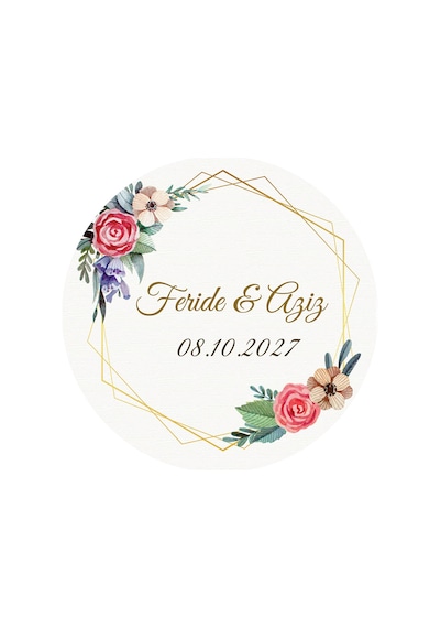 Suluboya Çiçek Modeli, Etiket Modeli Ürünlerinize Özel 5cm - 100 Adet Folyo Sticker Renkli