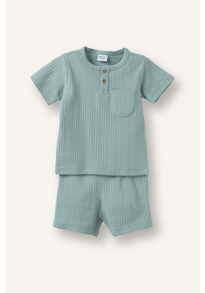 Defacto Kısa Kollu Üst Şort Alt 2li Pijama Takımı Erkek Bebek H5378a526hsgn1109 Yeşil-gn1109