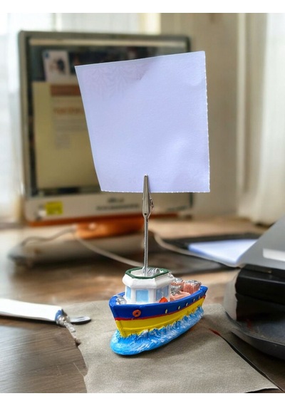 Sarı Lacivert Gemi Temalı Fotoğraf Not Tutacağı Ofis Masası Hediyelik Lacivert